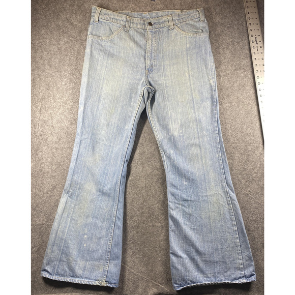 Levis 563 Jeans Mens 38x32 Light Wash Bootcut Flare Orange Tab Zip Fly Denim 70s - Picture 1 of 16
